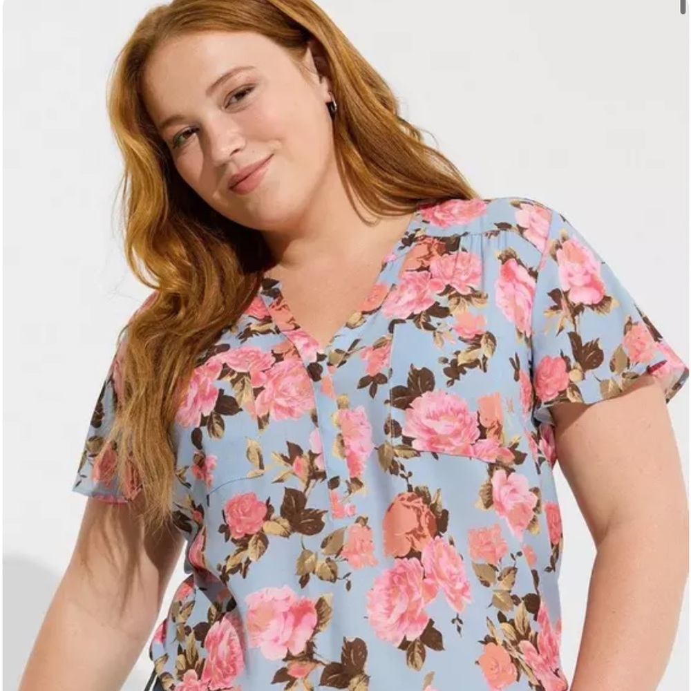 Torrid Harper sleeve pullover Floral V-Neck Blouse 4